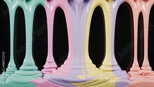 Wallpaper Mural Glossy pastel fluid drips on a dark black background Torontodigital.ca