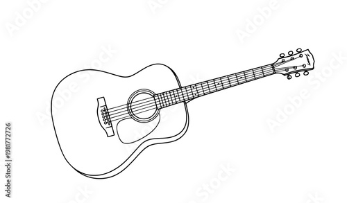 Acoustic guitar line sketch hand drawn vector illustration isolated on white background