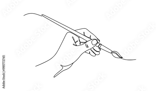 Continuous line hand paintbrush creative artist work vector illustration isolated on white background