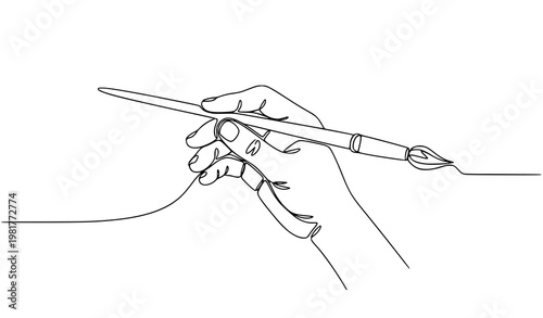 Minimal one line hand paintbrush artist creative vector illustration isolated on white background