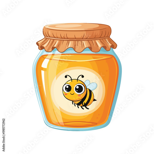 Cute Honey Jar with a Friendly Bee Illustration for Food and Nature Themes