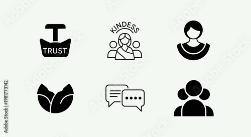 Kindness, Trust, Community Icons: Social Connection, Support, Communication