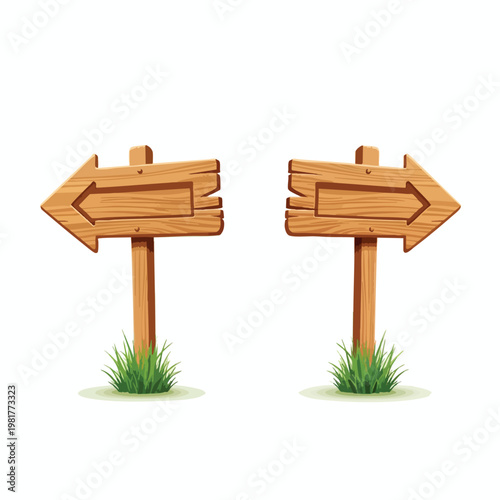 Directional Wooden Signs Pointing Left and Right for Navigation or Guidance