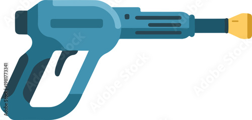 Flat design illustration of a blue power washer spray gun vector icon for industrial cleaning, car wash, and pressure washing services.