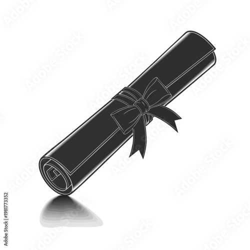 Unrolled Graduation Certificate or Document with Ribbon on White Background