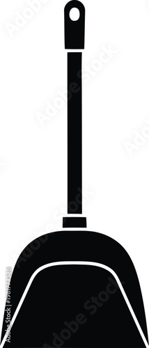 A minimalist black and white illustration of a frying pan with a long handle isolated on a white background