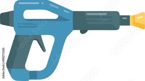 Flat design illustration of a blue power washer spray gun vector icon for industrial cleaning, car wash, and pressure washing services.