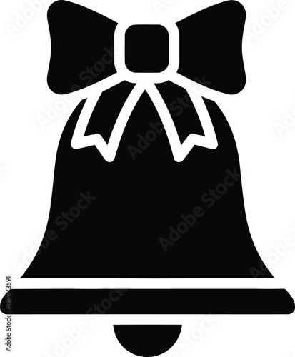 A striking black and white illustration of a classic christmas bell adorned with a decorative bow symbolizing festive cheer