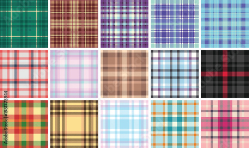 Plaid pattern set for England-inspired lumberjack fashion. Seamless vector designs suitable for casual wear, home textiles, and digital papers.