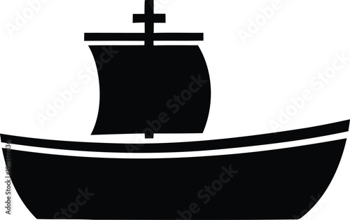 Simple black and white silhouette of a classic sailing ship on a white background nautical theme
