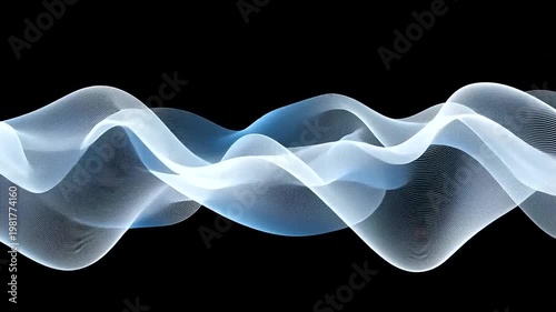 Ethereal wave of intertwining white threads flowing against a stark black background