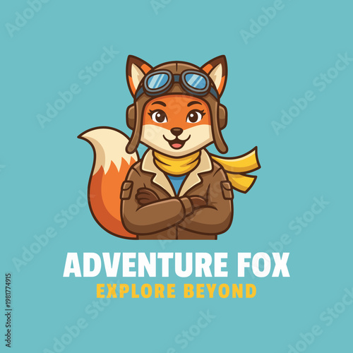 A cute fox character dressed in aviator gear, showcasing a spirit of adventure and exploration, perfect for travel and outdoor themed projects. The design is vibrant and appealing.