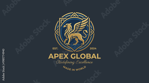 This regal logo features a golden griffin, symbolizing strength and excellence, ideal for luxury brands or high-end corporate identity creation.