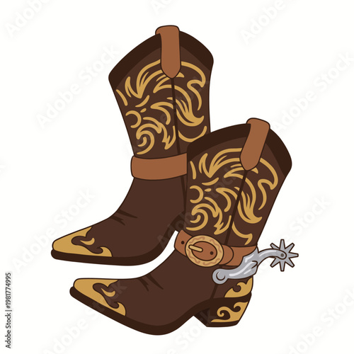 These elegant cowboy boots feature intricate golden detailing and a classic design, embodying tradition, style, and a connection to Western heritage and culture.