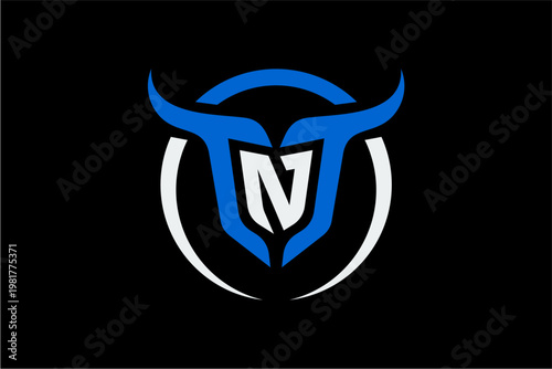 initial TNT Blue and white bull logo symbol.