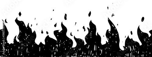 Hand-drawn vector seamless pattern. Dynamic silhouette of a fiery flame. Black and white pattern for decoration and design. Imitates a child's ink drawing.