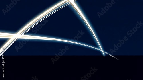 Abstract lines of light glow against a dark navy backdrop with a deep shadow base