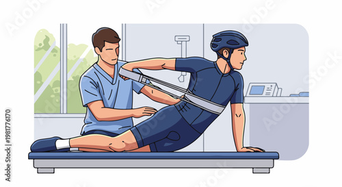 Physical therapy session for an athlete recovering from injury in a clinic