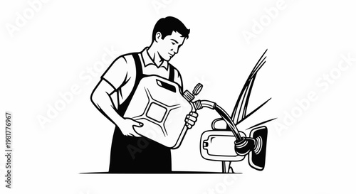 Person pours fuel from a can into a vehicle's gas tank
