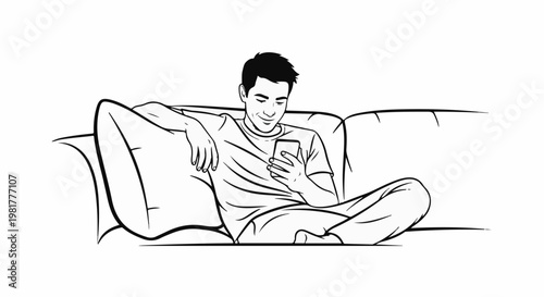Person relaxing on a couch, engrossed in their mobile device