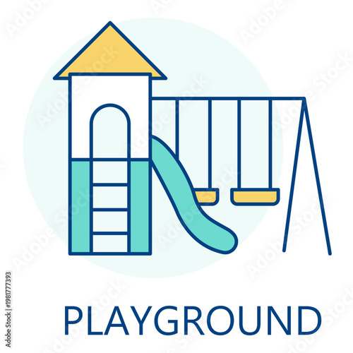 Outdoor Play Area Line Icon with Swing Set and Slide