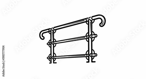 Metal railing with curved ends and three horizontal bars