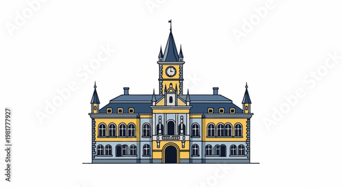 Ornate historical building with a central clock tower and multiple windows