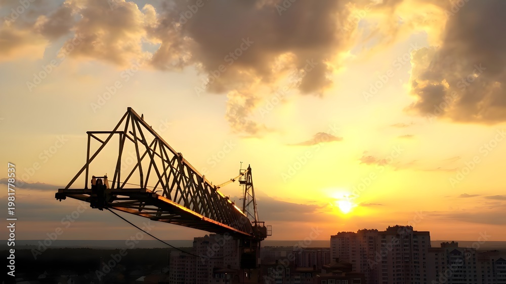 Fototapeta premium Industrial bridge silhouette at sunset