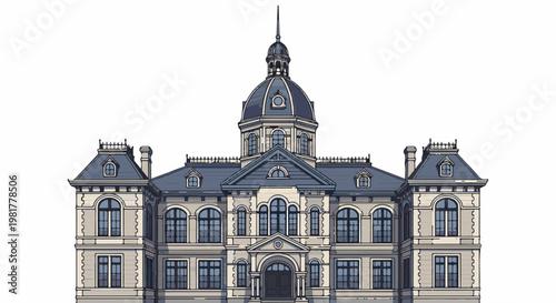 Ornate classical building with a central dome and symmetrical wings