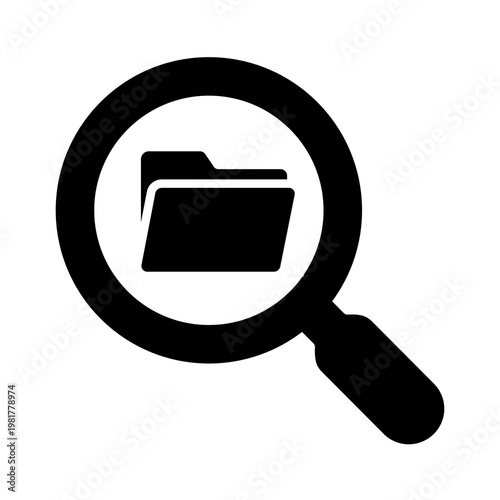 File Directory Search : A magnifying glass over a folder icon, representing file searching, data discovery, or directory exploration within a system.