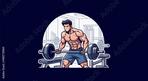 Muscular man lifting weights in a gym