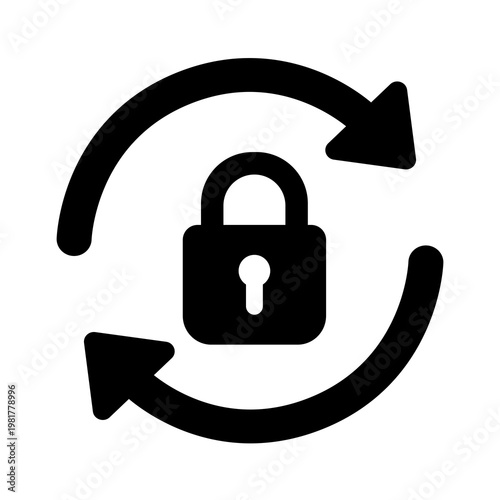 Foto Periodic Security Update : A padlock surrounded by circular arrows, symbolizing a password reset, recurring encryption update, or continuous security cycles