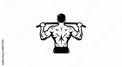 Muscular male back performing pull-ups on a bar