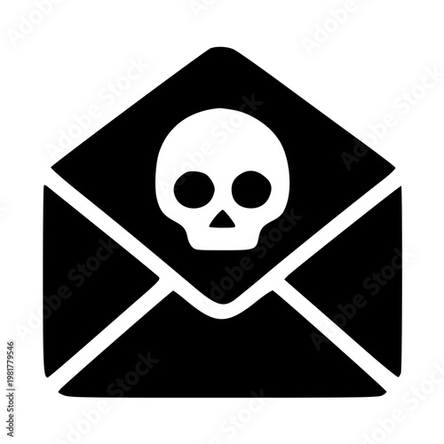 Canvas Print Email Virus Payload : An open envelope displaying a skull icon, symbolizing an email containing a lethal malware payload or a virus attachment