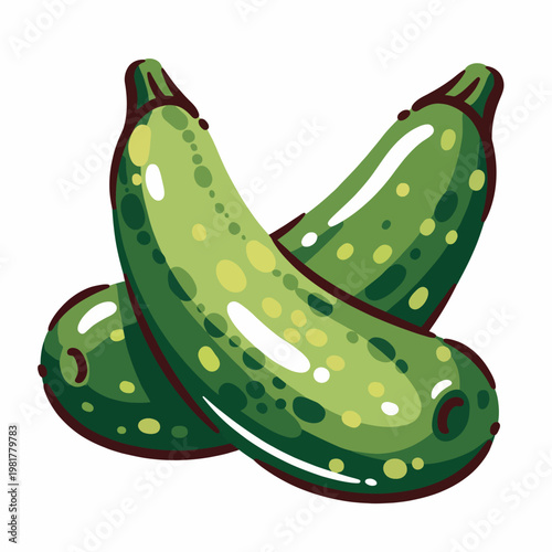 This vibrant illustration showcases two zucchinis with a fresh, glossy appearance, ideal for representing healthy eating, cooking, or gardening themes.