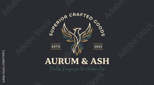 A graceful logo featuring a phoenix and sophisticated typography, embodying creativity and high-quality craftsmanship suitable for a modern brand.