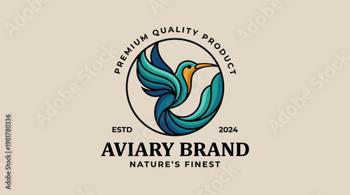 A vibrant logo featuring a stylized bird, symbolizing quality and nature, perfect for a brand looking to convey premium quality and dedication to natural products.