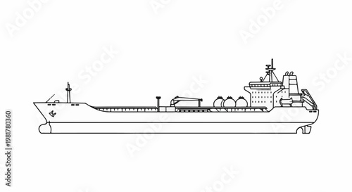 Outline drawing of a large cargo ship with multiple spherical tanks
