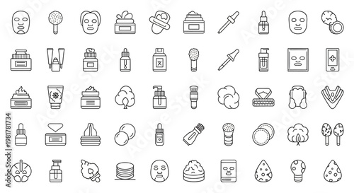 Various makeup and beauty products icons.