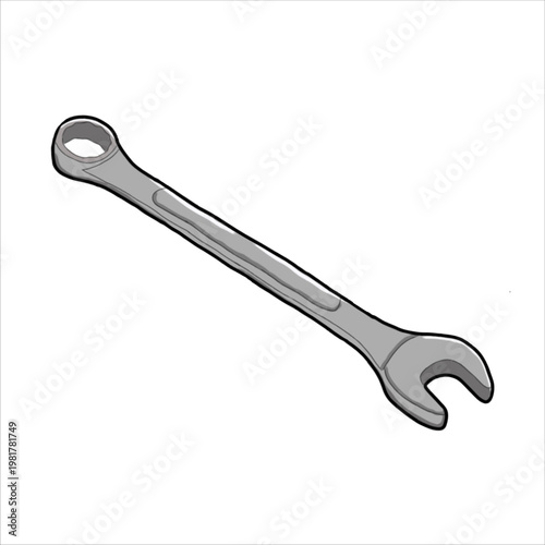 Vector of wrench combination is hand tools made of hardened steel (chrome/nickel) for tightening or loosening bolts and nuts