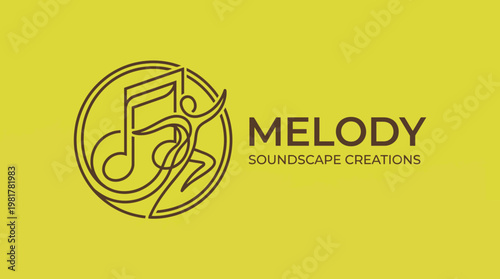 An innovative logo showcasing the fusion of music and dance, represented by a musical note and an abstract dancer, perfect for soundscape creation or music production branding.
