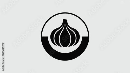 Minimalist black and white garlic bulb vector icon, perfect for culinary brands, food packaging, or healthy eating concepts, simple graphic design element