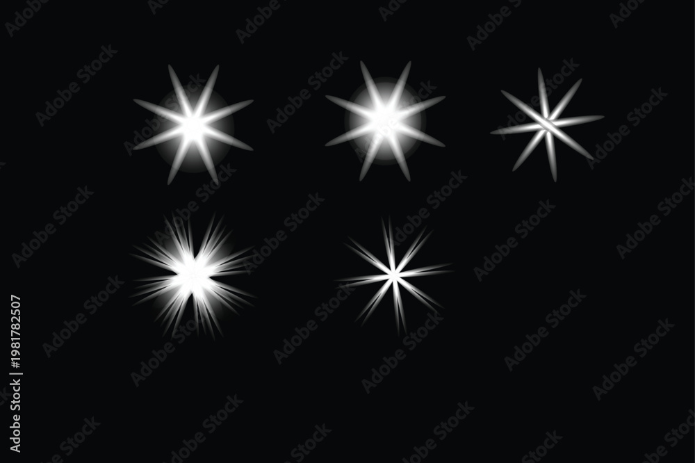 Fototapeta premium A glowing vector illustration of a bright star burst and fireworks explosion creates a festive design pattern against the black night sky for a holiday celebration or space wallpaper