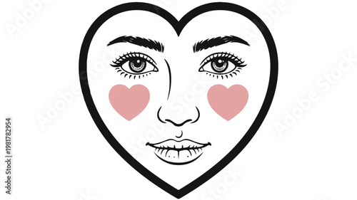 Minimalist Heart Face Outline with Subtle Blush Accents