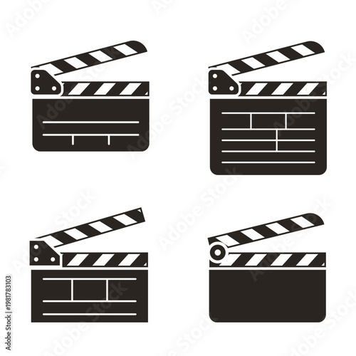 Clapperboard Icon Set Black Silhouette Four Styles Cinema