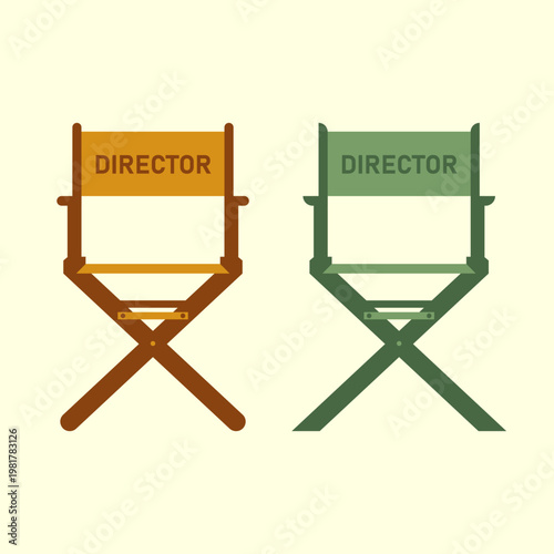 Director Chair Set Brown and Green on Cream Background
