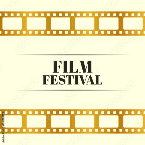 Film Festival Banner with Golden Film Strips on Cream Background