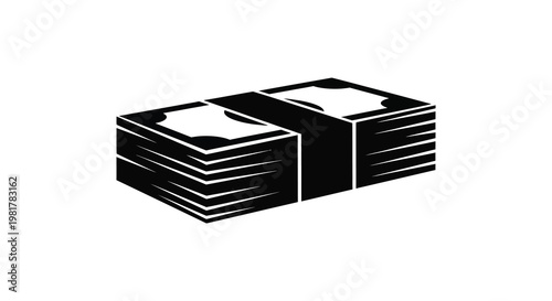 A stack of money shown in a solid black graphic silhouette