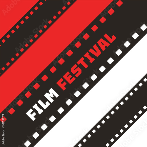Film Festival Diagonal Film Strips Red Black White Dynamic Poster