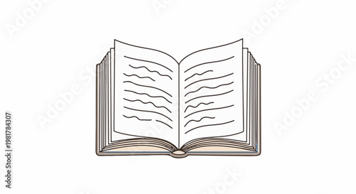 Open book with wavy lines on pages, simple illustration